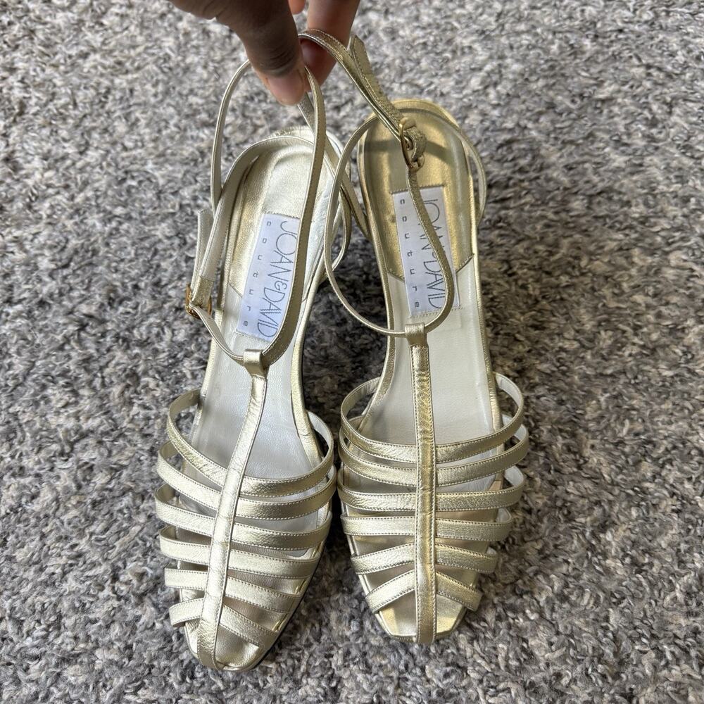 Vintage Gold Metallic Strappy Ankle Strap Kitten Heels Size 8.5 Formal Y2K 90s - Picture 3 of 6